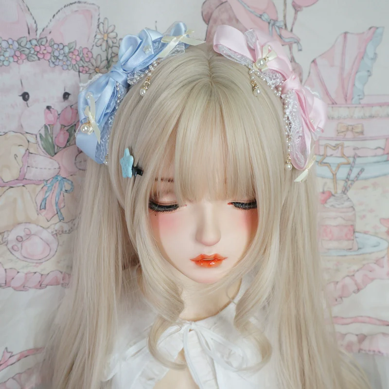 Dreamy Sweet Lolita Layerd Bow Hair Clip, Pearl Accents - Image 2