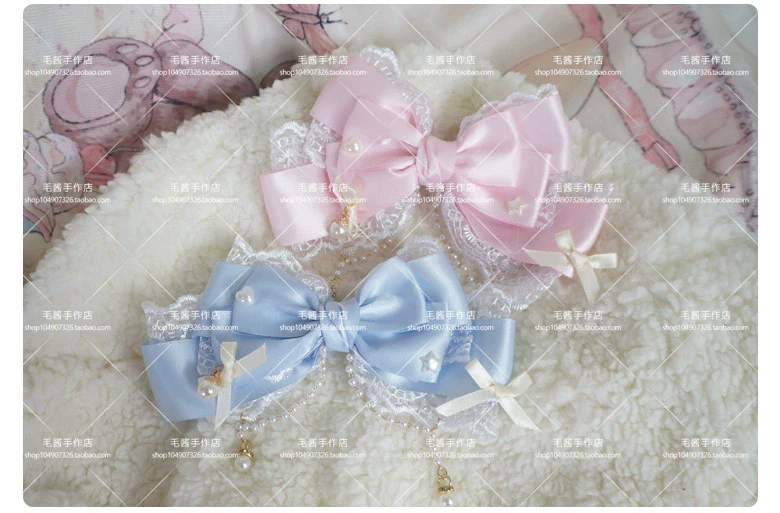 Dreamy Sweet Lolita Layerd Bow Hair Clip, Pearl Accents - Image 5