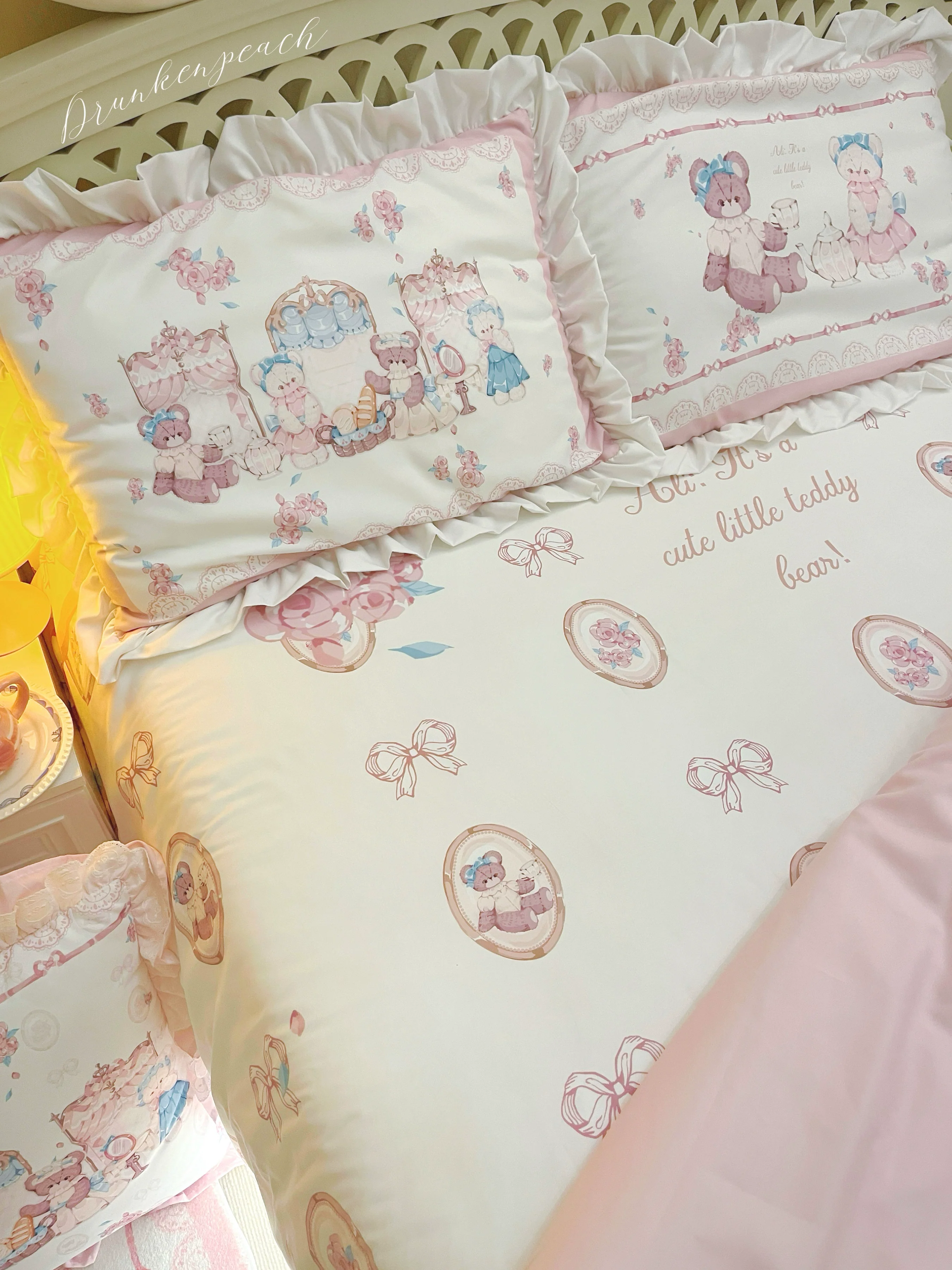 Drunke - Bears Afternoon Tea - Cute Lolita Bedding Set Bear Print Lolita Four-piece Suit - Image 5
