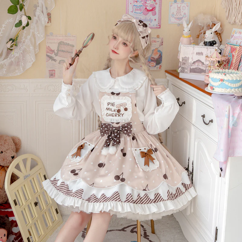 Pie milk cherry - Sweet Lolita Salopette and Blouse - Image 4