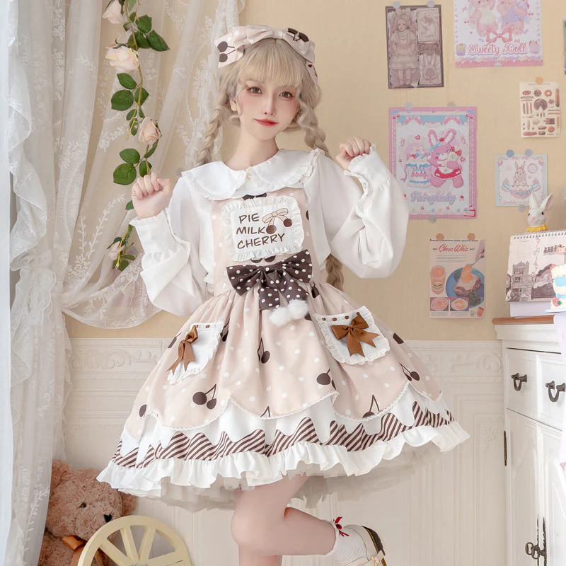 Pie milk cherry - Sweet Lolita Salopette and Blouse - Image 6