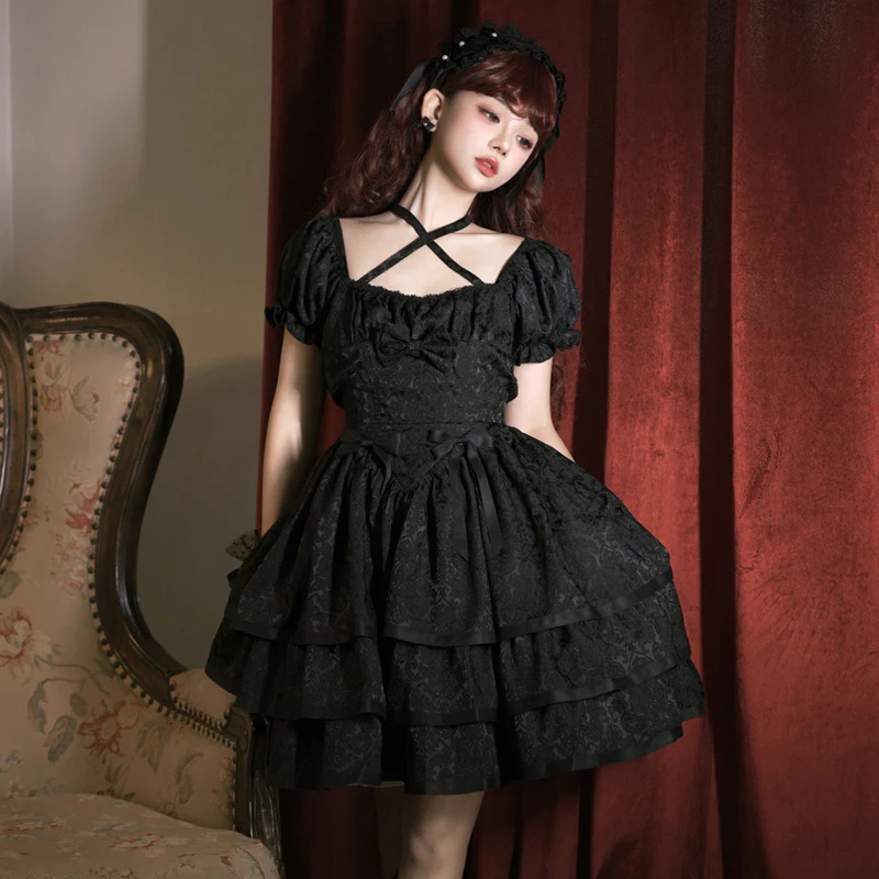 Thorn Rose - Gothic Lolita Three-layer Ruffle Black OP - Image 14