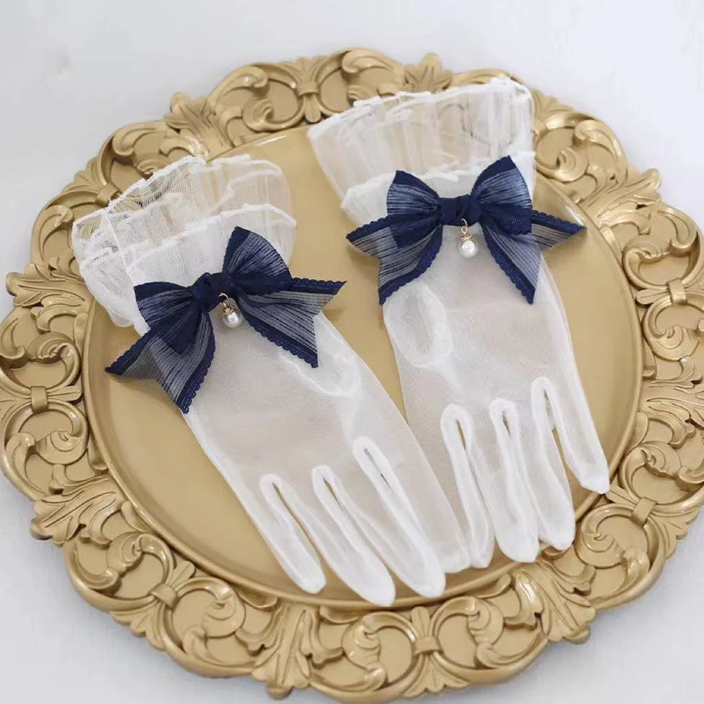 Xiaogui - Elegant Lolita Bow Gloves Retro Lolita Lace Glove - Image 3