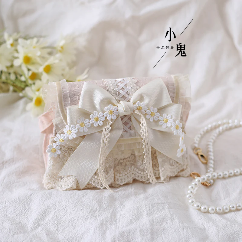 Xiaogui - Elegant Lolita Bag Daisy Pearl Chain Lace Handbag - Image 4