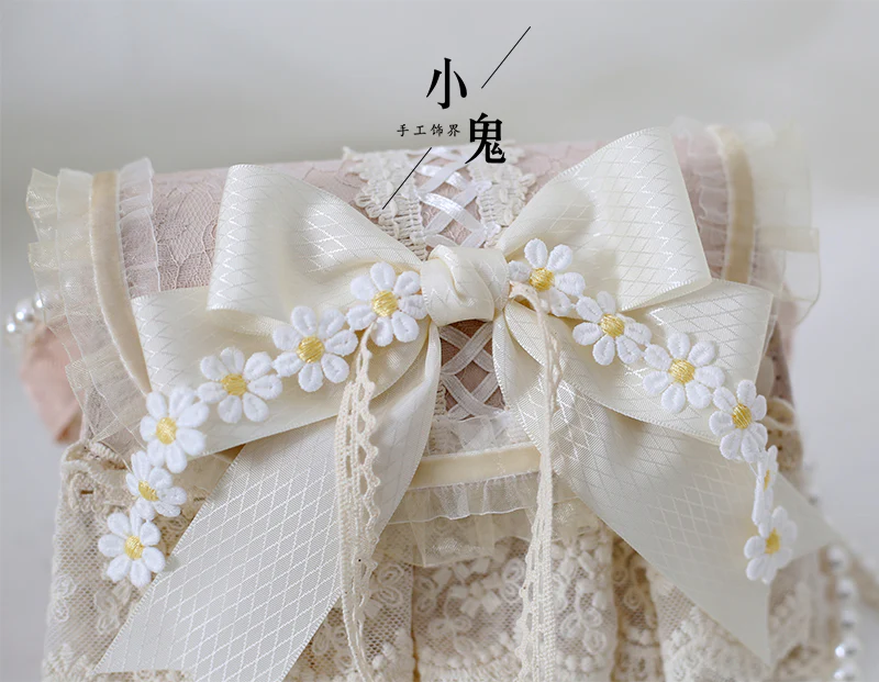 Xiaogui - Elegant Lolita Bag Daisy Pearl Chain Lace Handbag - Image 7