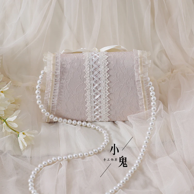Xiaogui - Elegant Lolita Bag Daisy Pearl Chain Lace Handbag - Image 9