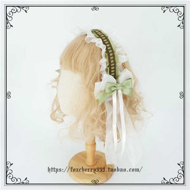 Elegant Grass Green Lolita Bow Headdress - Image 18