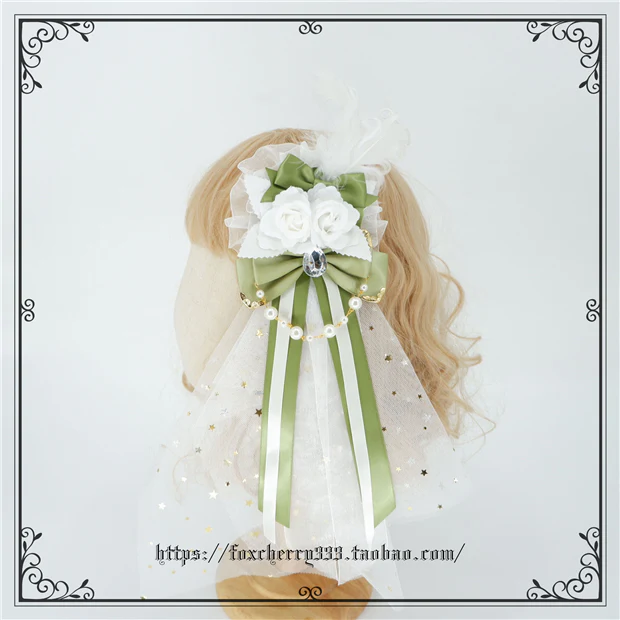 Elegant Grass Green Lolita Bow Headdress - Image 19