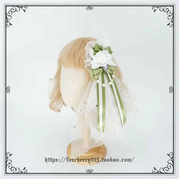Elegant Grass Green Lolita Bow Headdress - Image 20