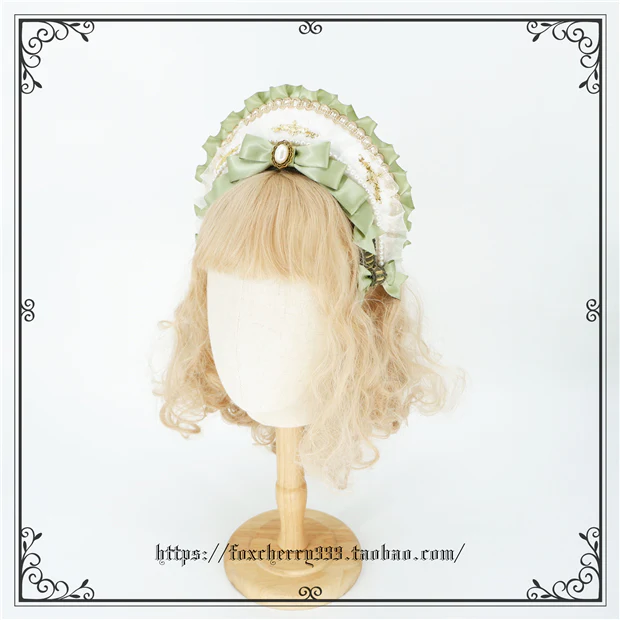 Elegant Grass Green Lolita Bow Headdress - Image 5