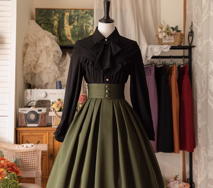 Forest Basket - Elegant Lolita Blouse, Vintage Bow Tie - Image 12