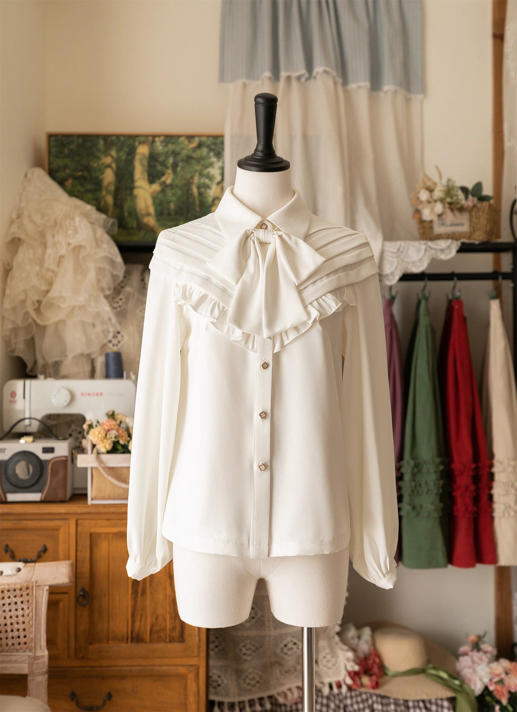 Forest Basket - Elegant Lolita Blouse, Vintage Bow Tie - Image 2
