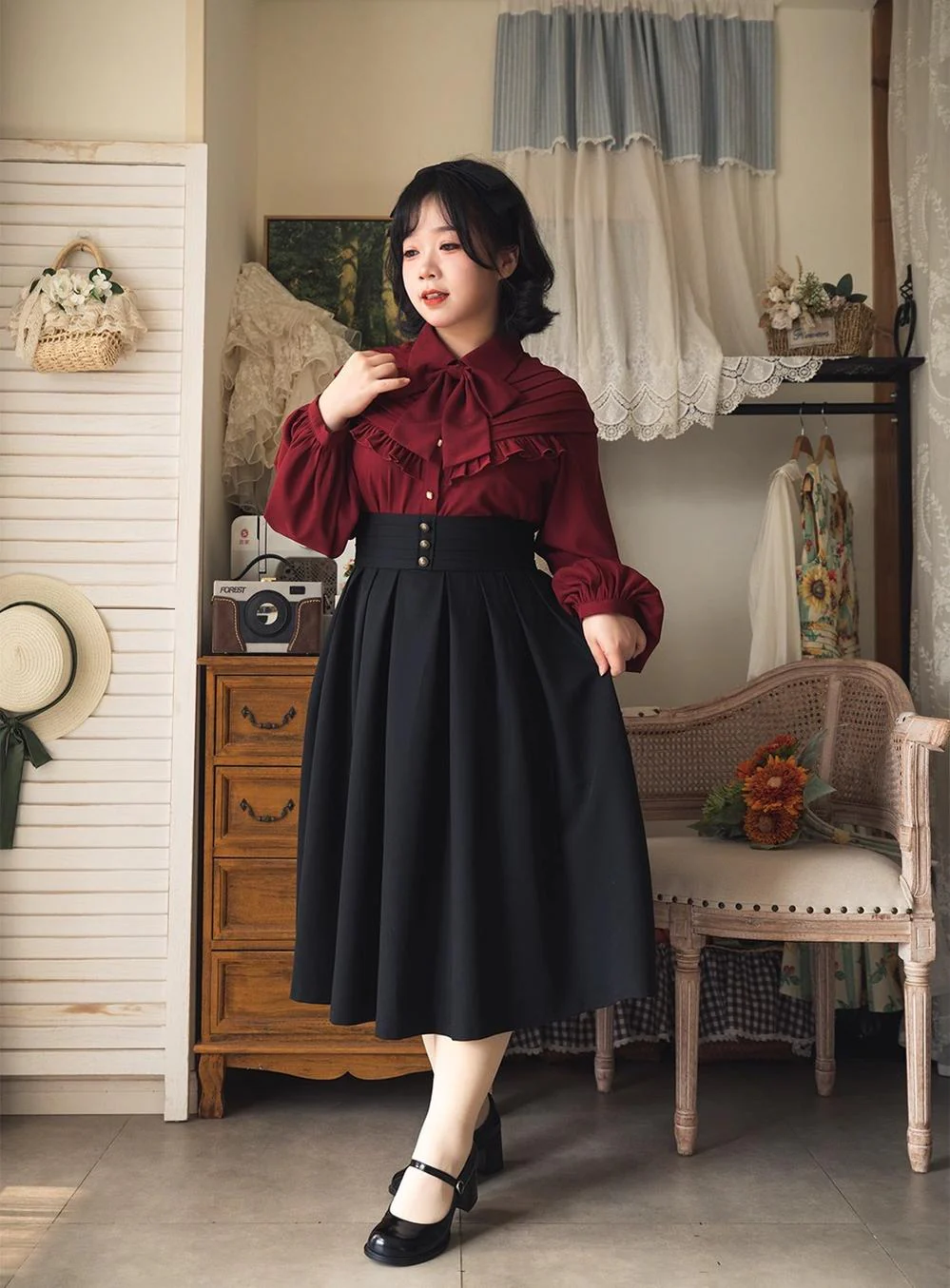 Forest Basket - Elegant Lolita Blouse, Vintage Bow Tie - Image 8