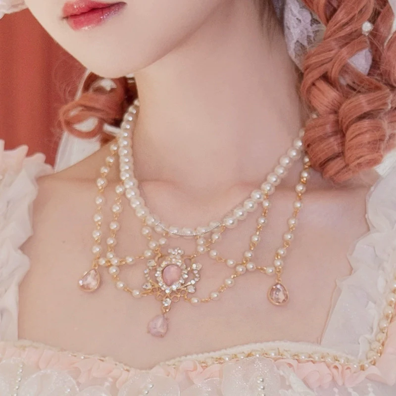 Elegant Lolita BNT Handmade Tea Party Necklace and Feather Fan - Image 3