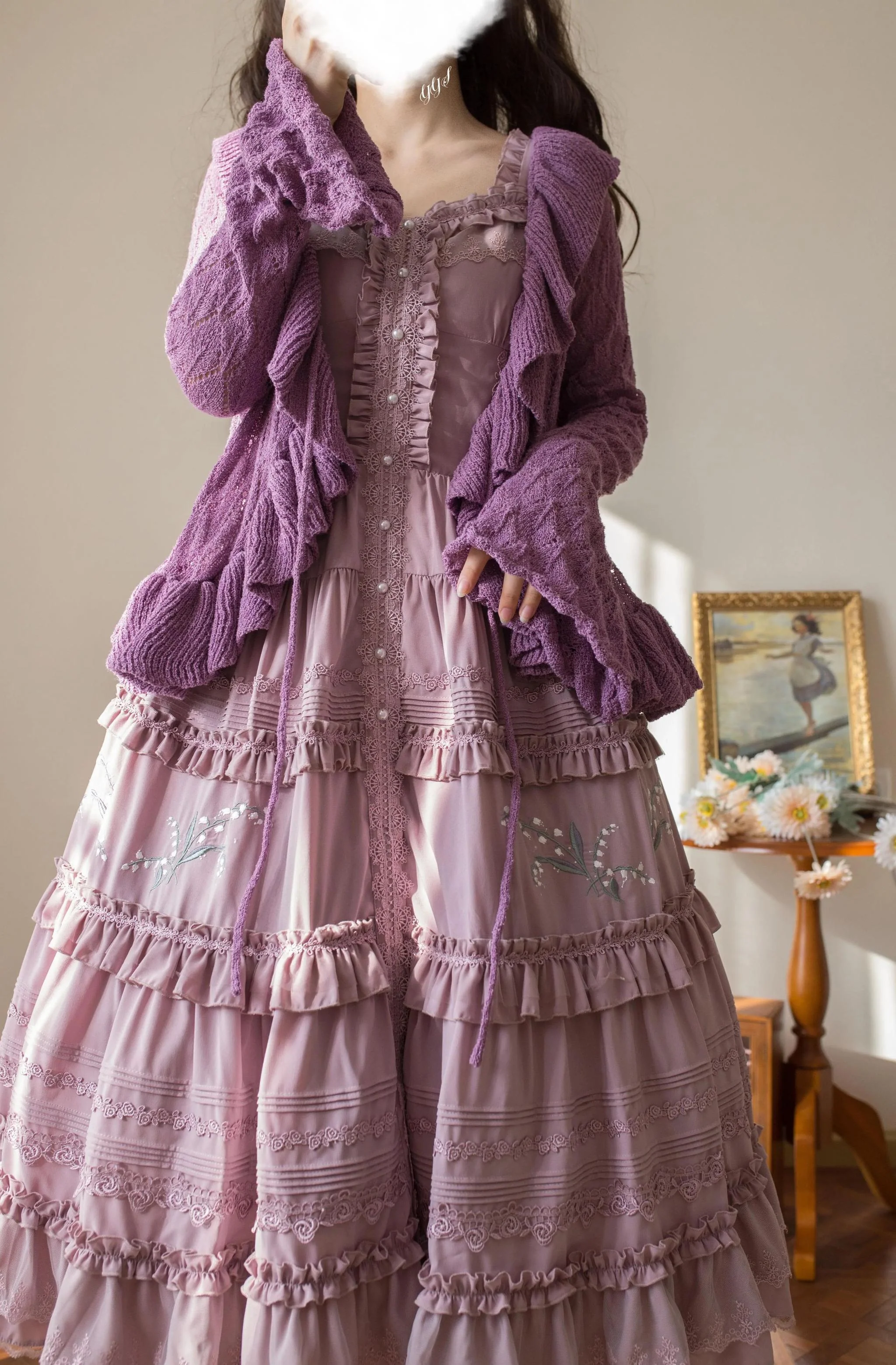 Sunset Bouquet - Elegant Lolita Cardigan, Flounce Hem - Image 10