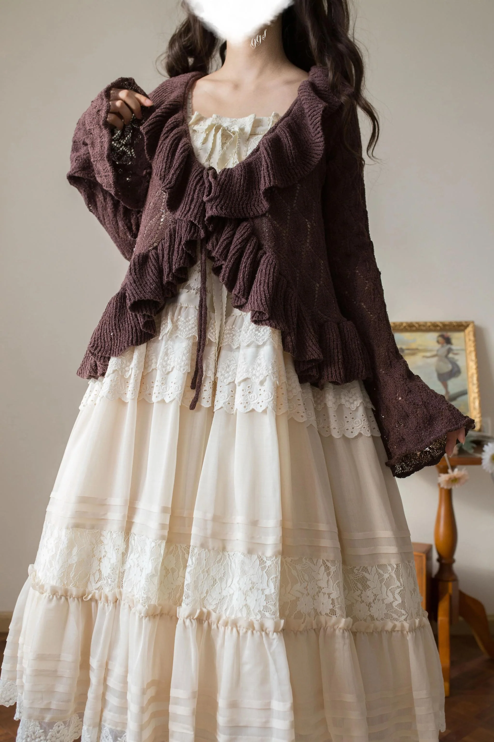 Sunset Bouquet - Elegant Lolita Cardigan, Flounce Hem - Image 13
