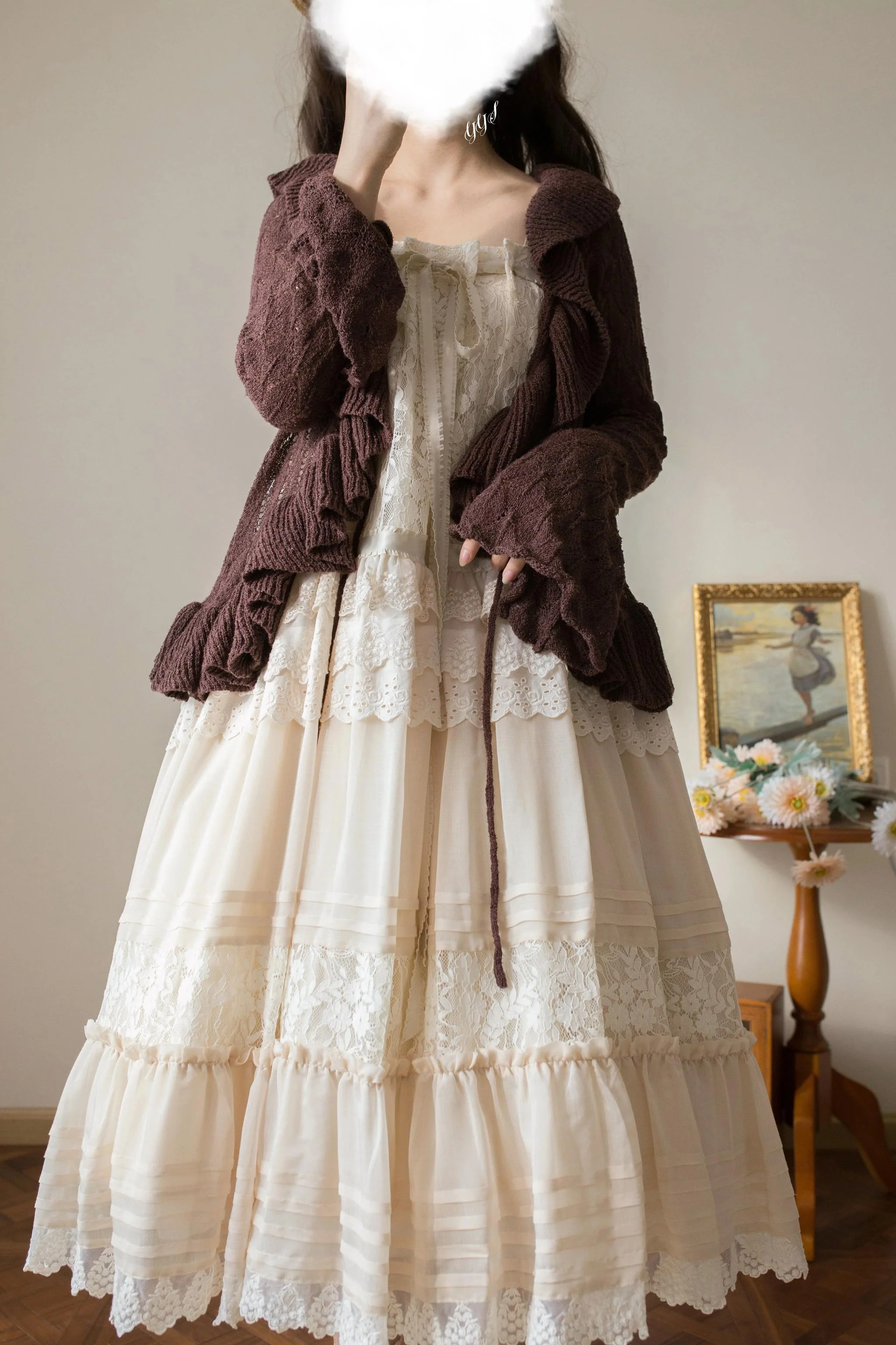 Sunset Bouquet - Elegant Lolita Cardigan, Flounce Hem - Image 14