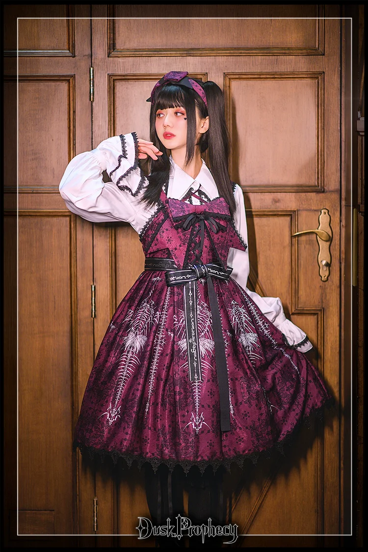 DuskProphecy - Coccyx - Elegant Lolita Dress High Waist Fishbone Print JSK Set - Image 10
