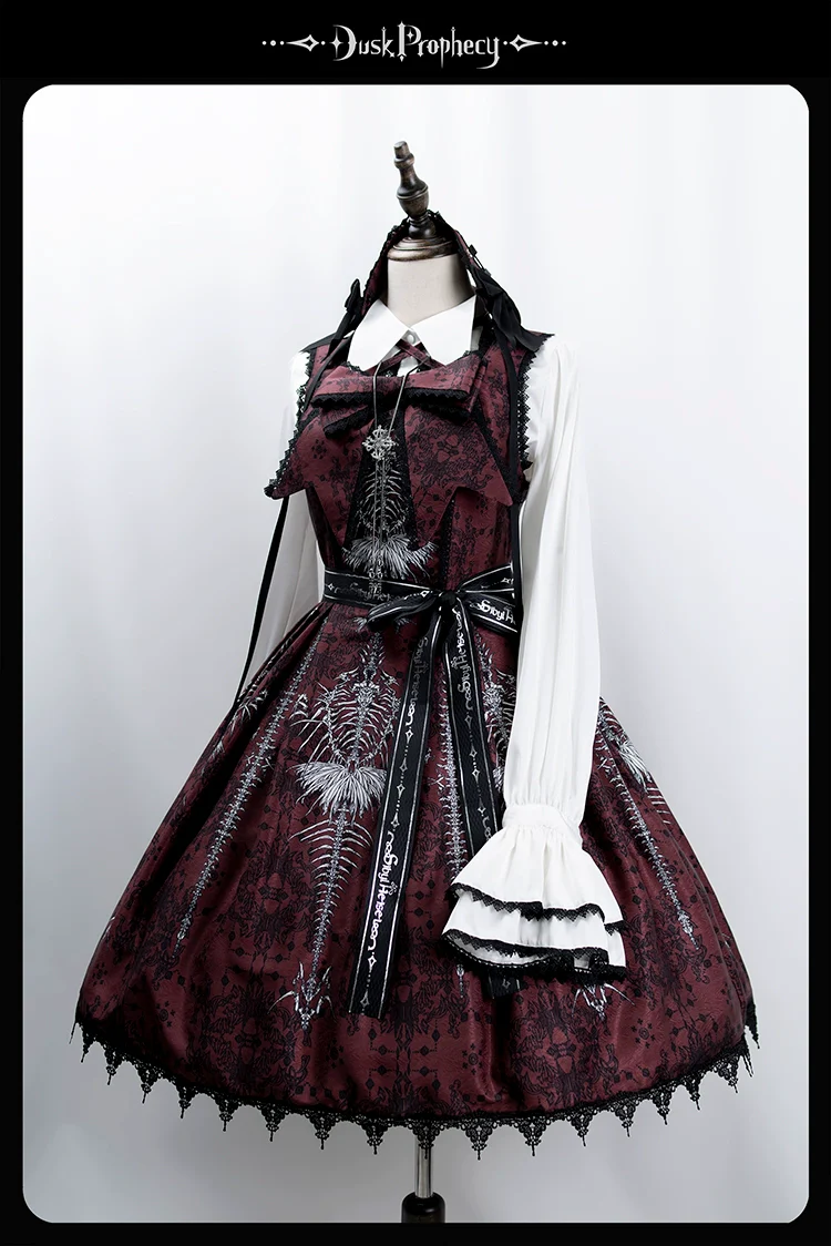 DuskProphecy - Coccyx - Elegant Lolita Dress High Waist Fishbone Print JSK Set - Image 101