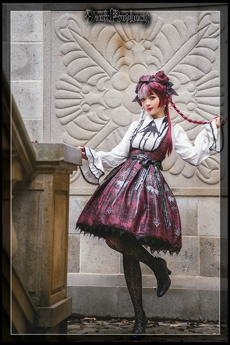 DuskProphecy - Coccyx - Elegant Lolita Dress High Waist Fishbone Print JSK Set - Image 11