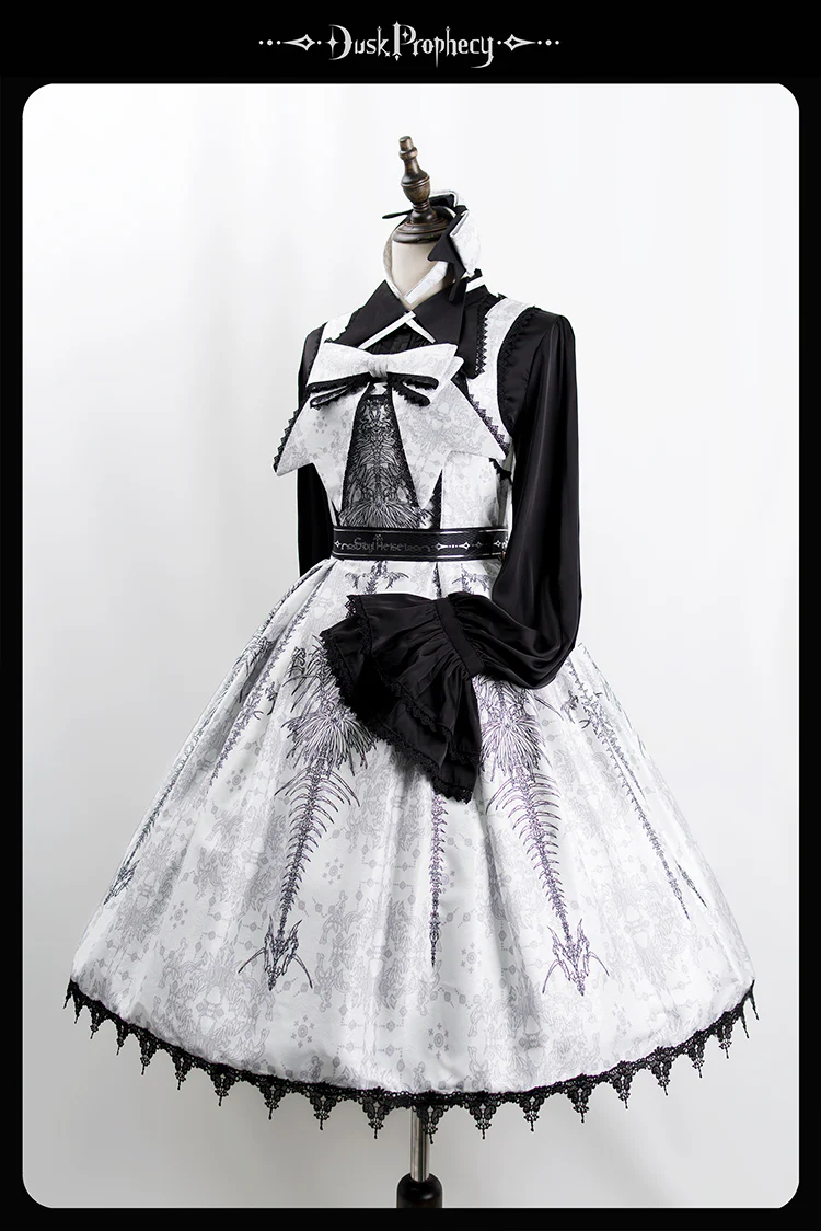 DuskProphecy - Coccyx - Elegant Lolita Dress High Waist Fishbone Print JSK Set - Image 110