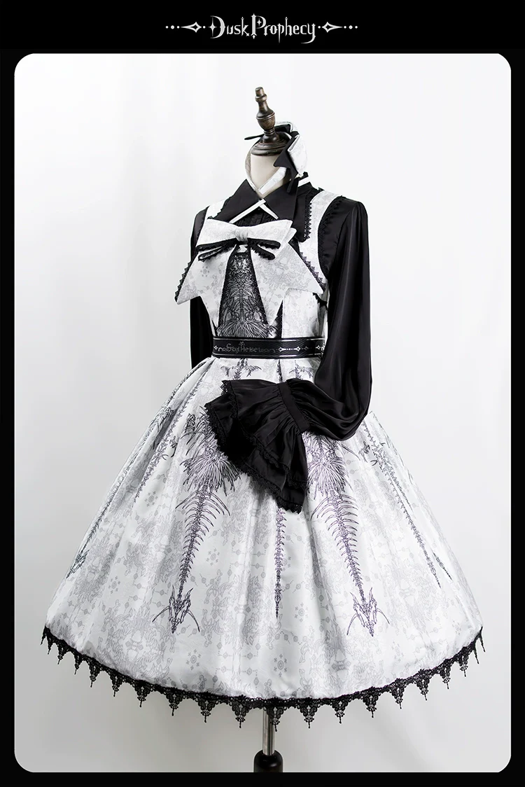 DuskProphecy - Coccyx - Elegant Lolita Dress High Waist Fishbone Print JSK Set - Image 111
