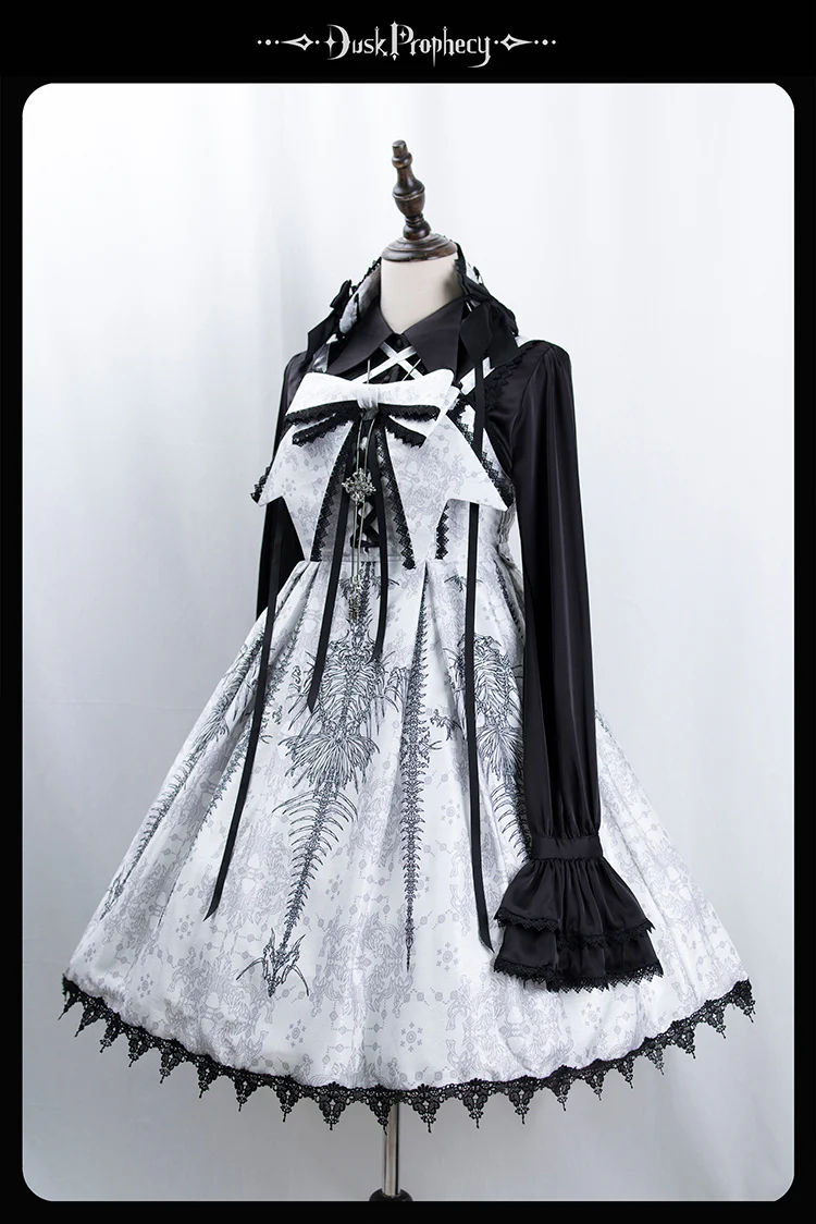 DuskProphecy - Coccyx - Elegant Lolita Dress High Waist Fishbone Print JSK Set - Image 112