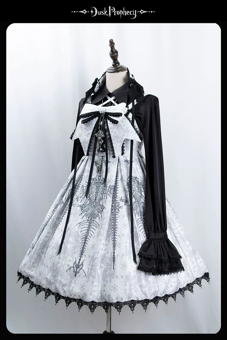 DuskProphecy - Coccyx - Elegant Lolita Dress High Waist Fishbone Print JSK Set - Image 113