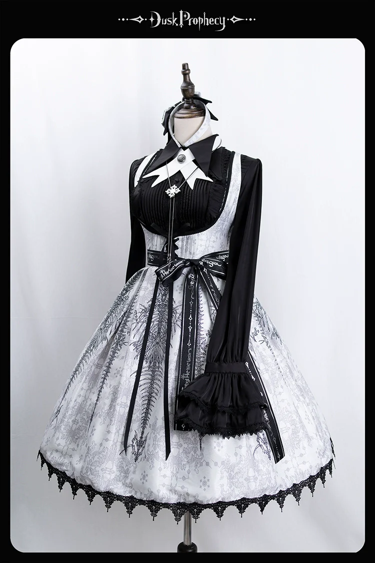 DuskProphecy - Coccyx - Elegant Lolita Dress High Waist Fishbone Print JSK Set - Image 115