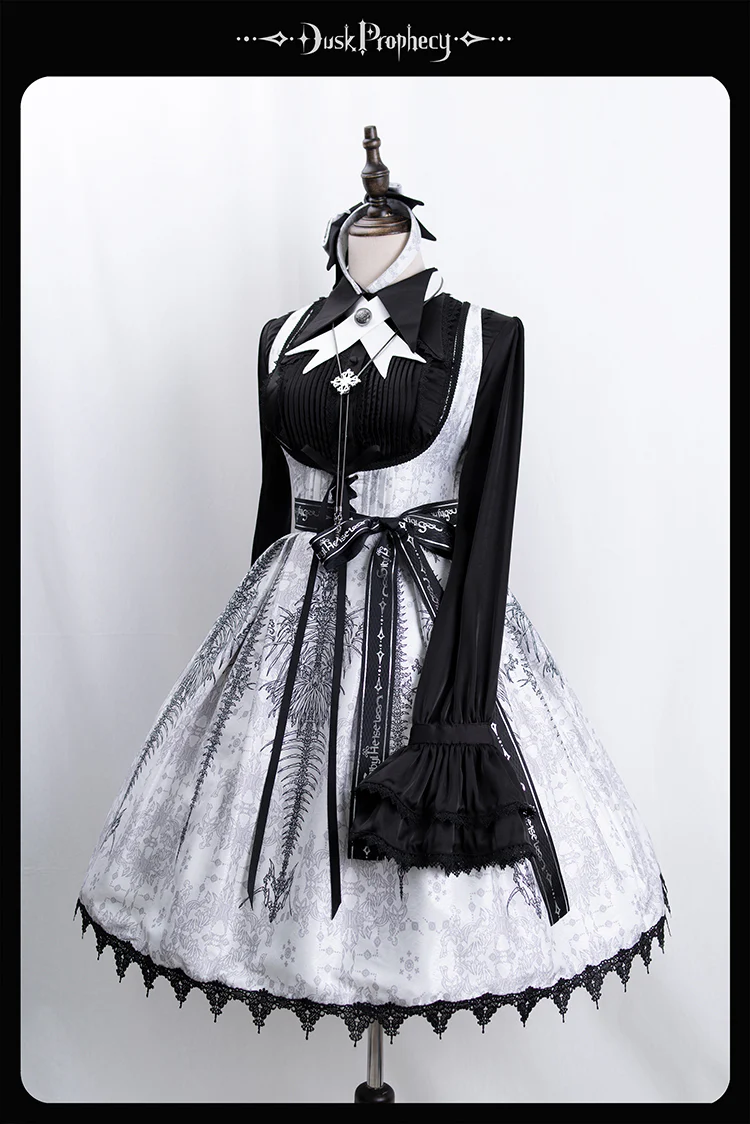 DuskProphecy - Coccyx - Elegant Lolita Dress High Waist Fishbone Print JSK Set - Image 116