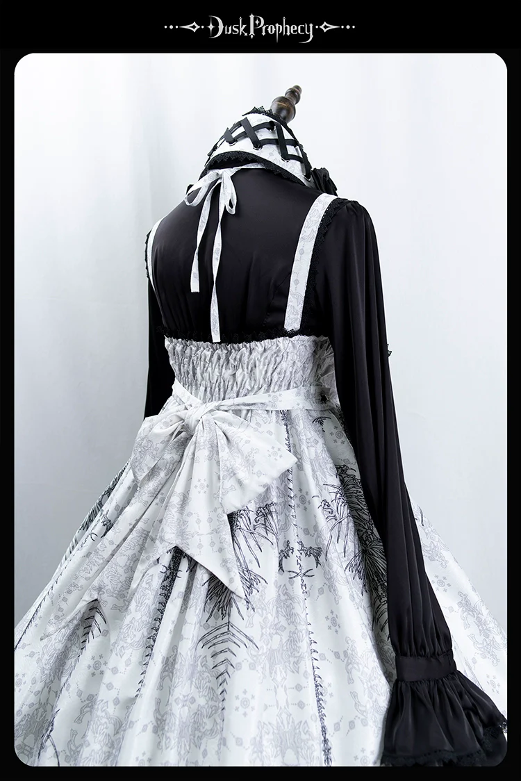 DuskProphecy - Coccyx - Elegant Lolita Dress High Waist Fishbone Print JSK Set - Image 117