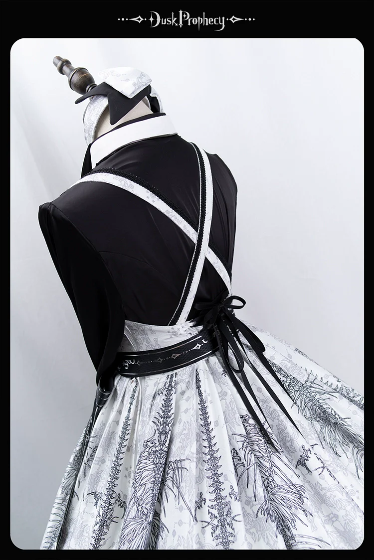 DuskProphecy - Coccyx - Elegant Lolita Dress High Waist Fishbone Print JSK Set - Image 118