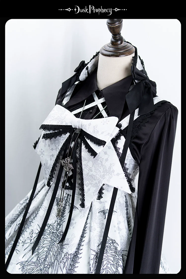 DuskProphecy - Coccyx - Elegant Lolita Dress High Waist Fishbone Print JSK Set - Image 121