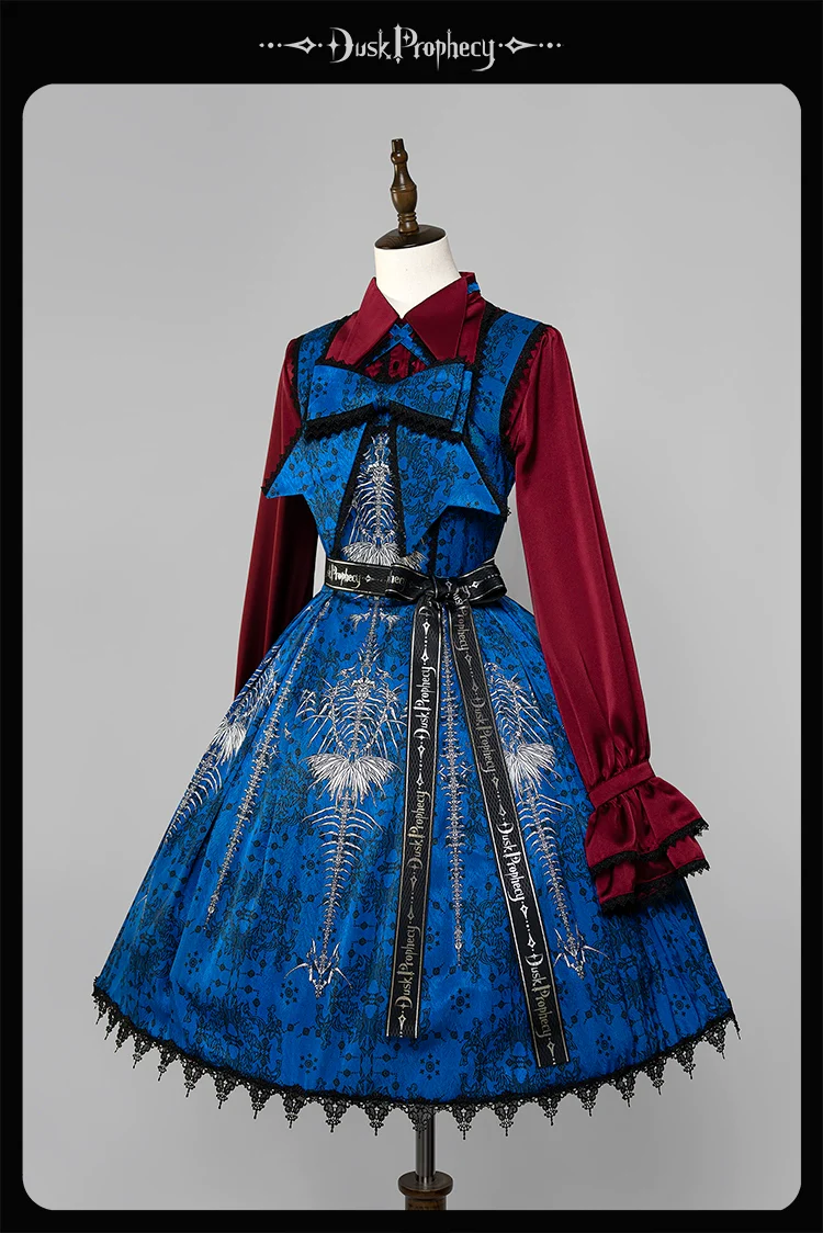 DuskProphecy - Coccyx - Elegant Lolita Dress High Waist Fishbone Print JSK Set - Image 124