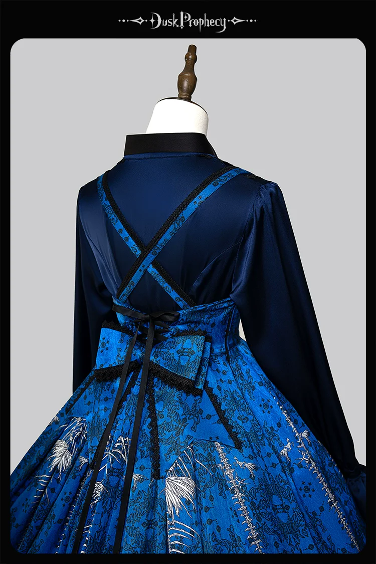 DuskProphecy - Coccyx - Elegant Lolita Dress High Waist Fishbone Print JSK Set - Image 128