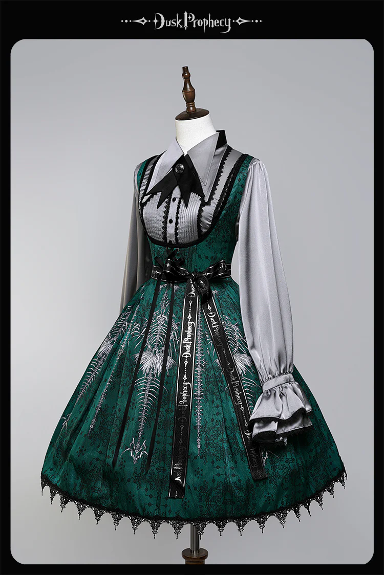 DuskProphecy - Coccyx - Elegant Lolita Dress High Waist Fishbone Print JSK Set - Image 131