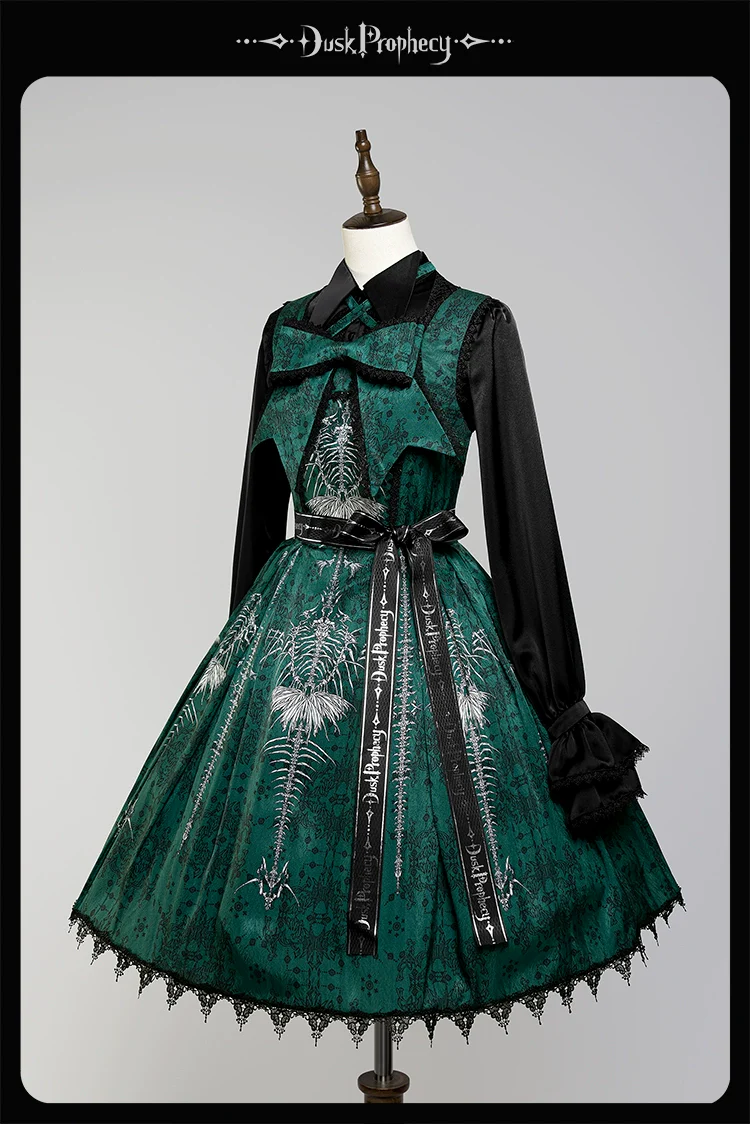 DuskProphecy - Coccyx - Elegant Lolita Dress High Waist Fishbone Print JSK Set - Image 134