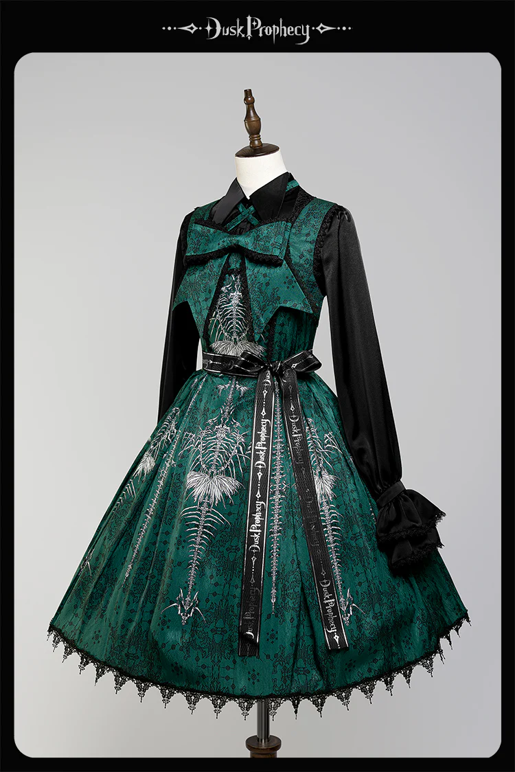 DuskProphecy - Coccyx - Elegant Lolita Dress High Waist Fishbone Print JSK Set - Image 135