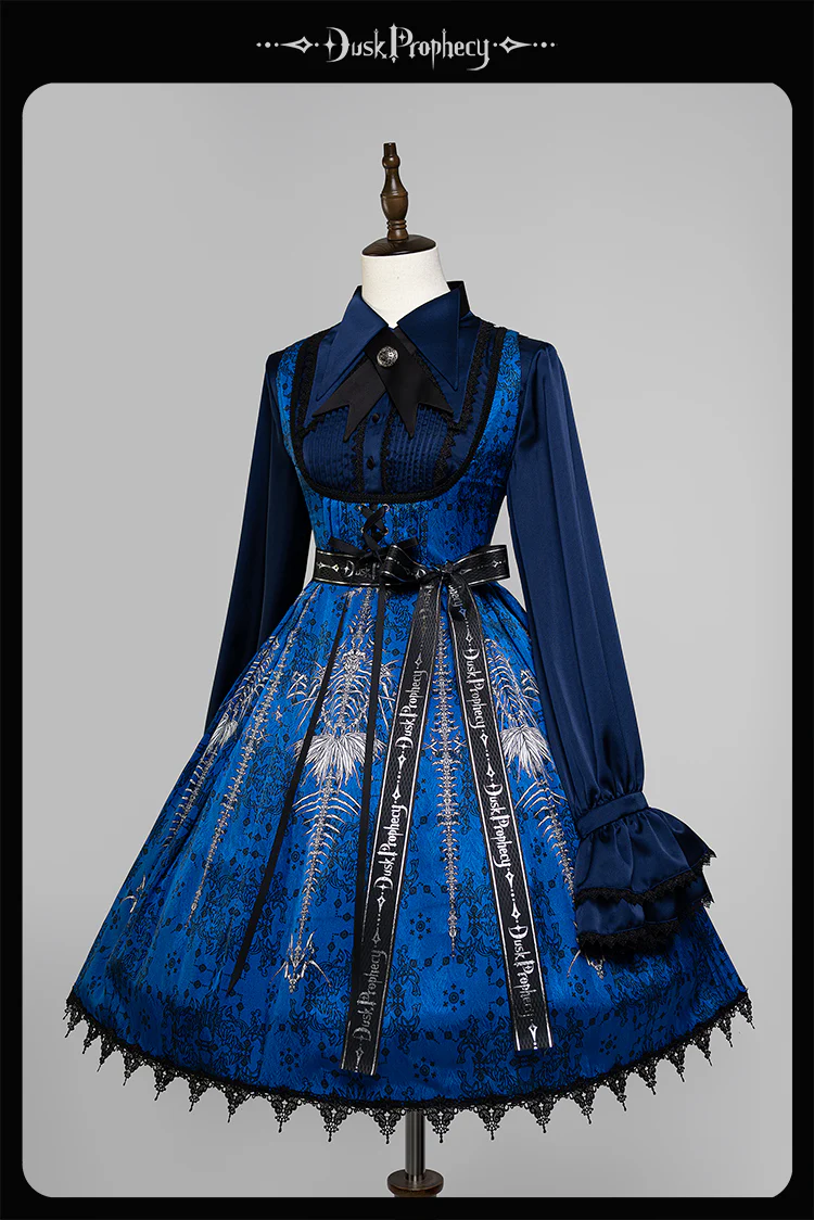 DuskProphecy - Coccyx - Elegant Lolita Dress High Waist Fishbone Print JSK Set - Image 144