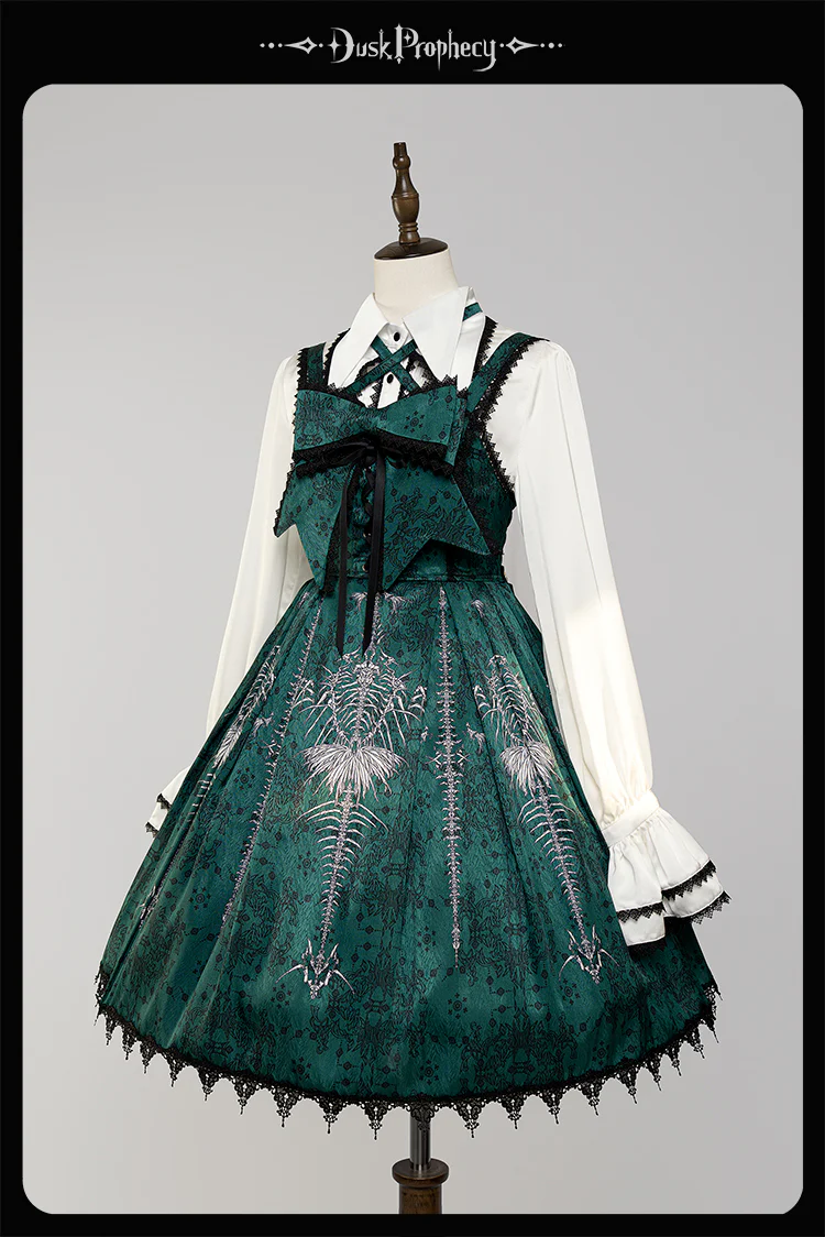 DuskProphecy - Coccyx - Elegant Lolita Dress High Waist Fishbone Print JSK Set - Image 155