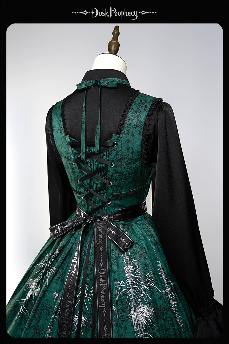 DuskProphecy - Coccyx - Elegant Lolita Dress High Waist Fishbone Print JSK Set - Image 162