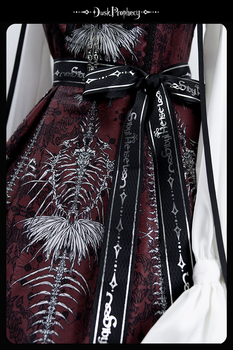 DuskProphecy - Coccyx - Elegant Lolita Dress High Waist Fishbone Print JSK Set - Image 165