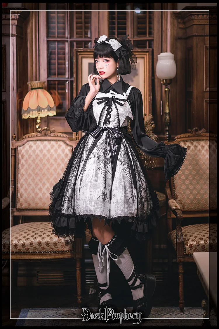 DuskProphecy - Coccyx - Elegant Lolita Dress High Waist Fishbone Print JSK Set - Image 17