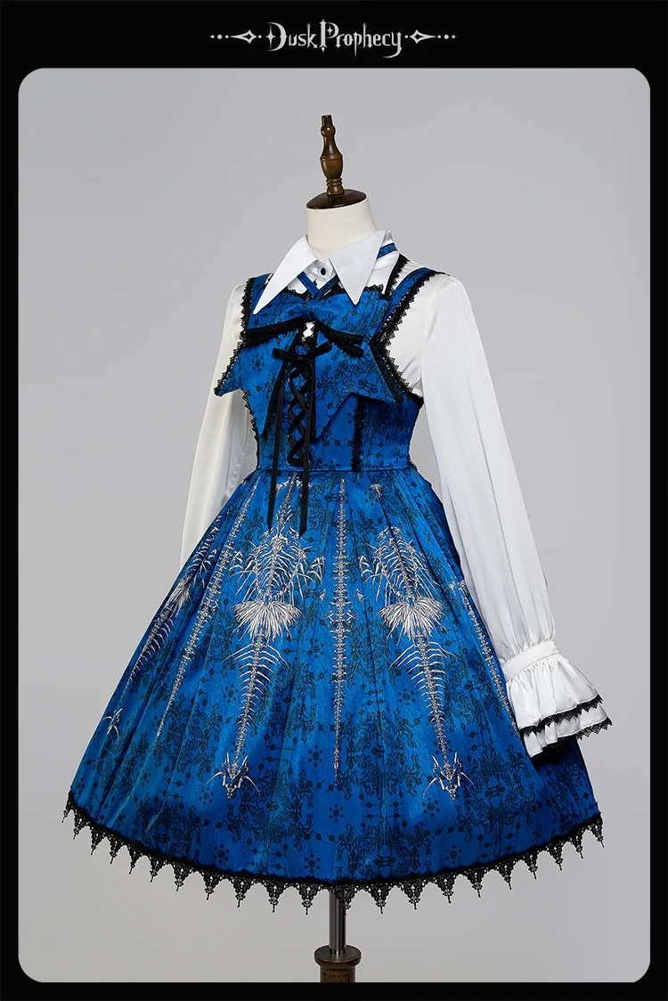 DuskProphecy - Coccyx - Elegant Lolita Dress High Waist Fishbone Print JSK Set - Image 171