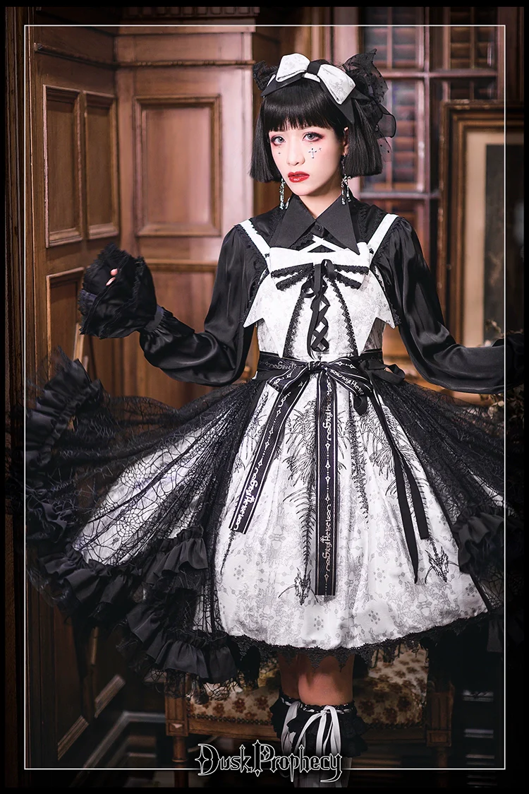 DuskProphecy - Coccyx - Elegant Lolita Dress High Waist Fishbone Print JSK Set - Image 18