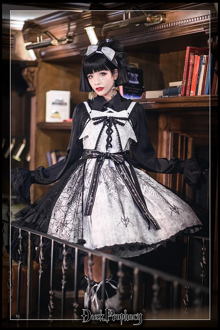 DuskProphecy - Coccyx - Elegant Lolita Dress High Waist Fishbone Print JSK Set - Image 19