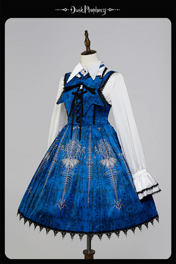 DuskProphecy - Coccyx - Elegant Lolita Dress High Waist Fishbone Print JSK Set - Image 195