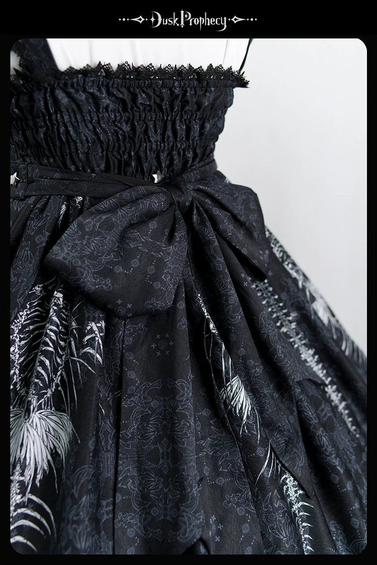 DuskProphecy - Coccyx - Elegant Lolita Dress High Waist Fishbone Print JSK Set - Image 210