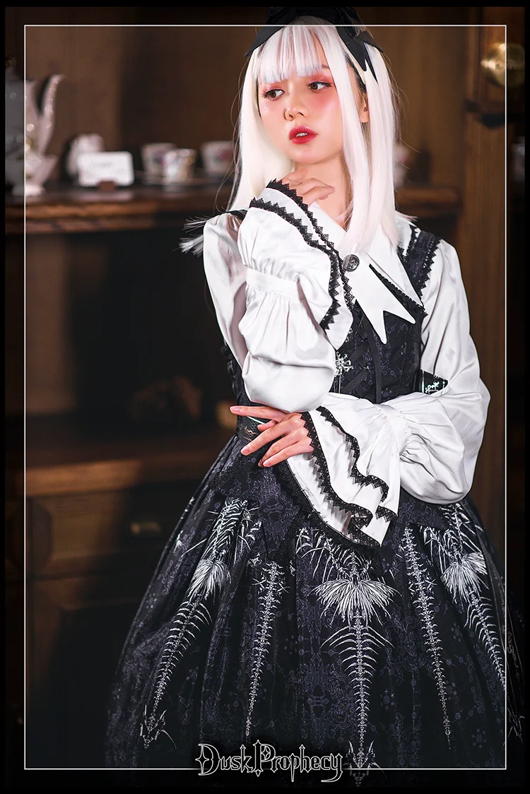 DuskProphecy - Coccyx - Elegant Lolita Dress High Waist Fishbone Print JSK Set - Image 22