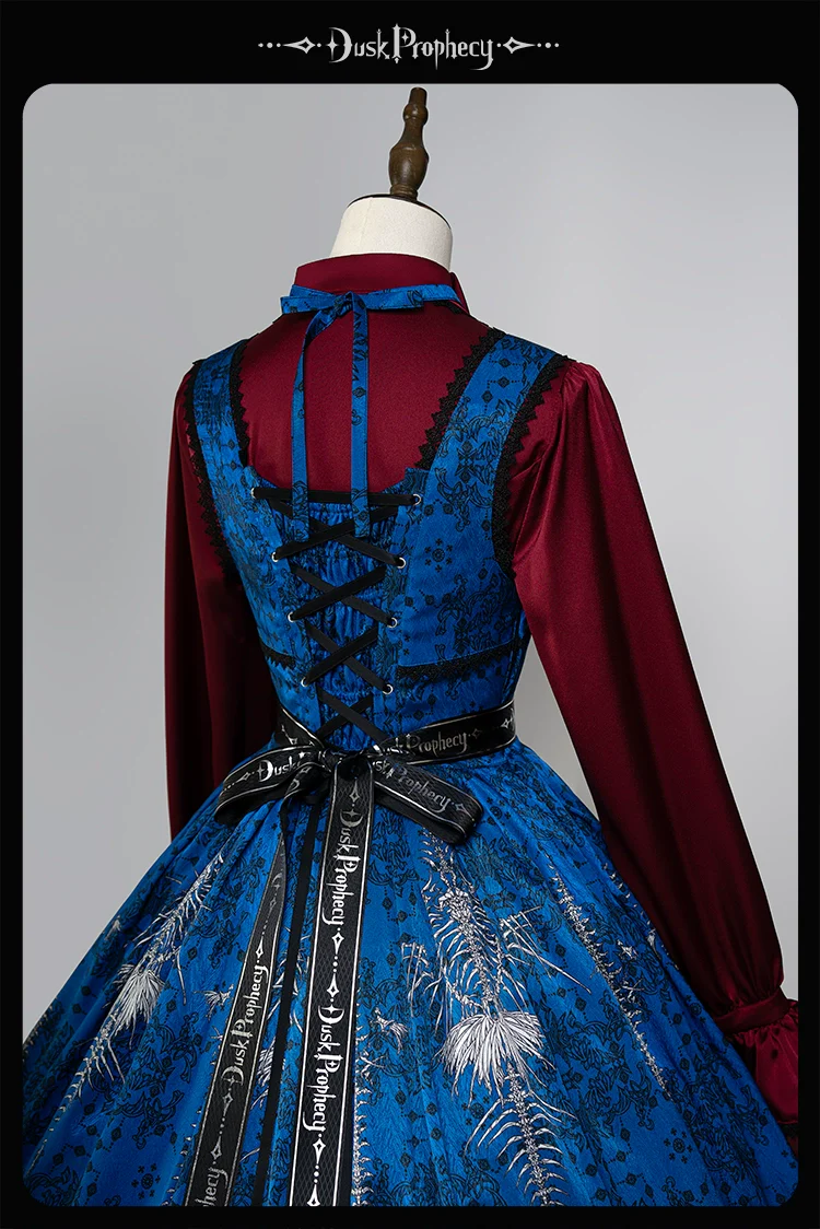 DuskProphecy - Coccyx - Elegant Lolita Dress High Waist Fishbone Print JSK Set - Image 221